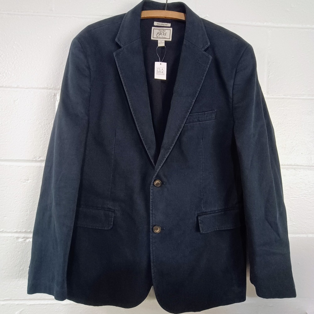 JOS A BANK Blazer Mens LARGE 43" Chest Navy Blue Cotton Jacket 2 Button MSRP$199
